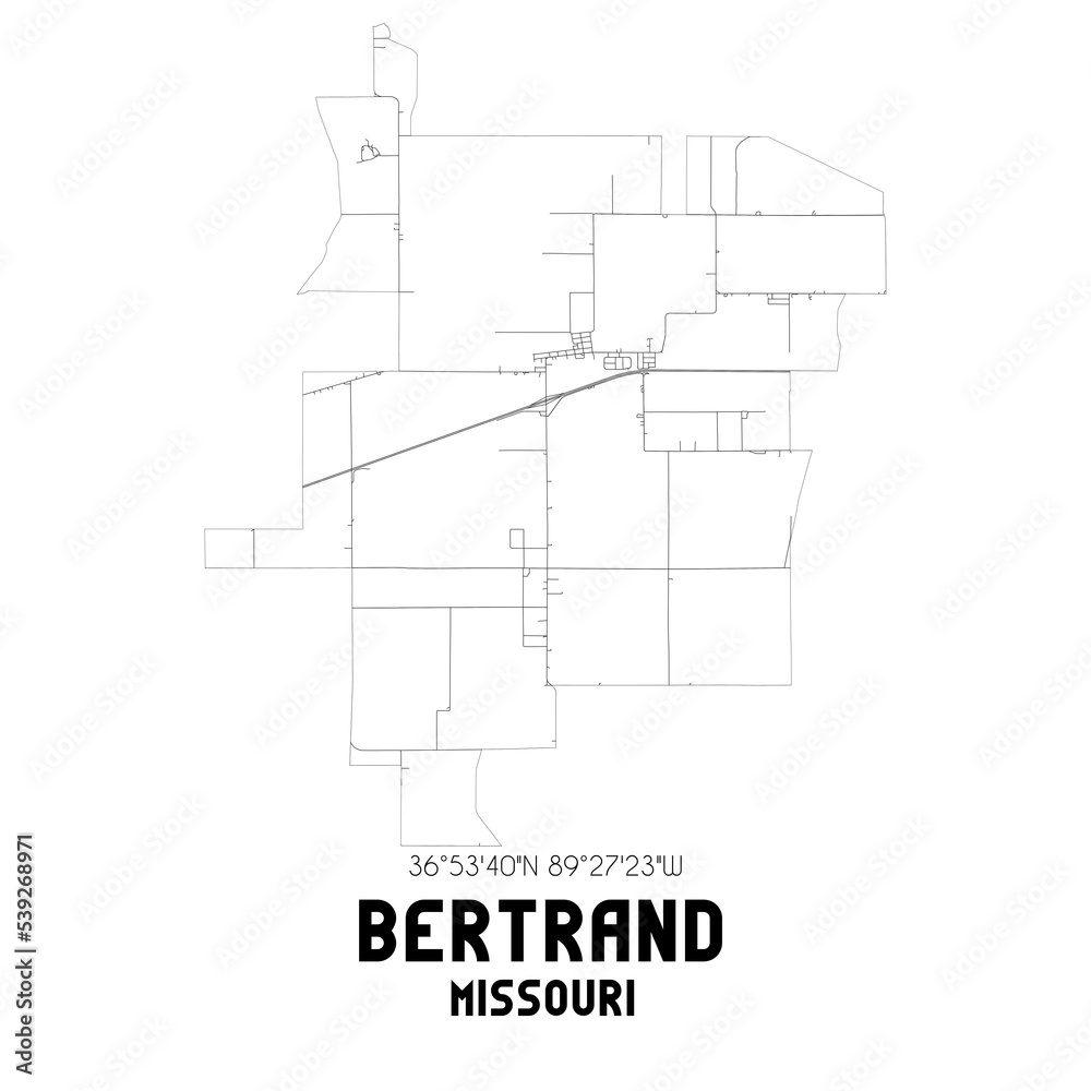 Bertrand Missouri. US street map with black and white lines. Stock