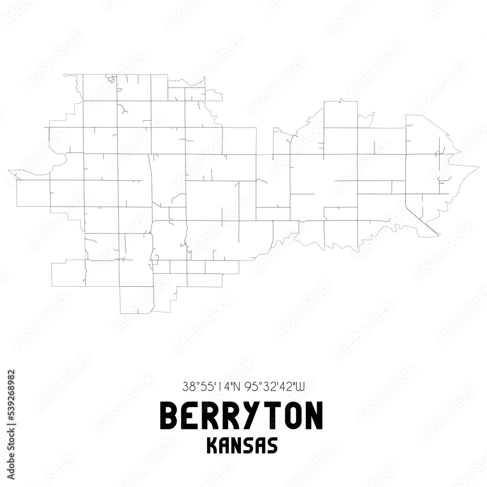 Berryton Kansas. US street map with black and white lines.