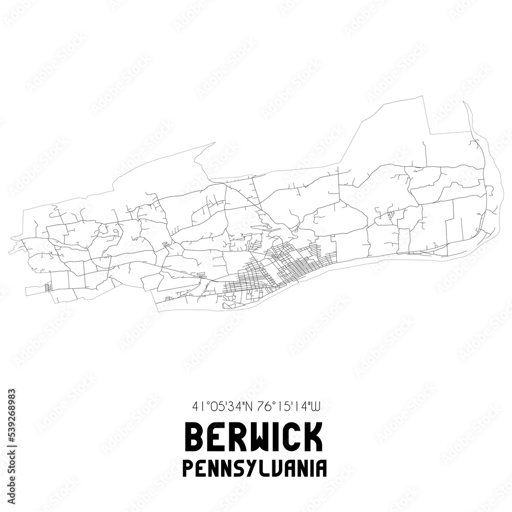 Berwick Pennsylvania. US street map with black and white lines.
