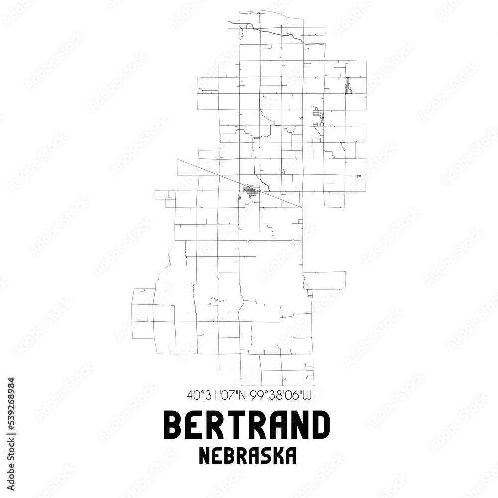 Bertrand Nebraska. US street map with black and white lines. Bertrand Nebraska. US street map with black and white lines.