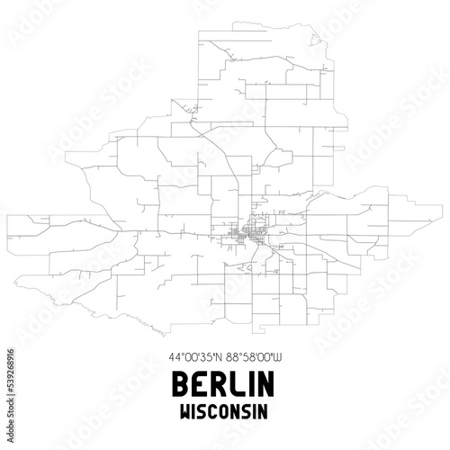 Berlin Wisconsin. US street map with black and white lines.