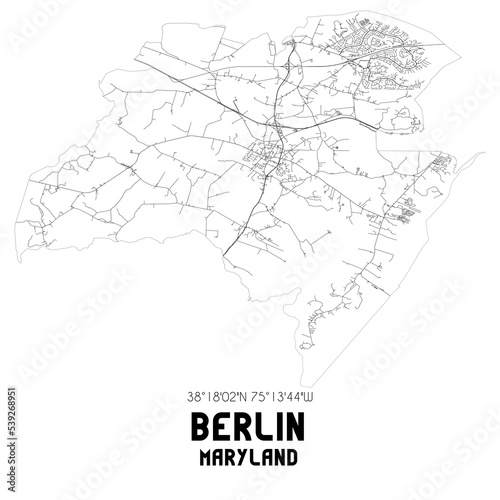 Berlin Maryland. US street map with black and white lines.