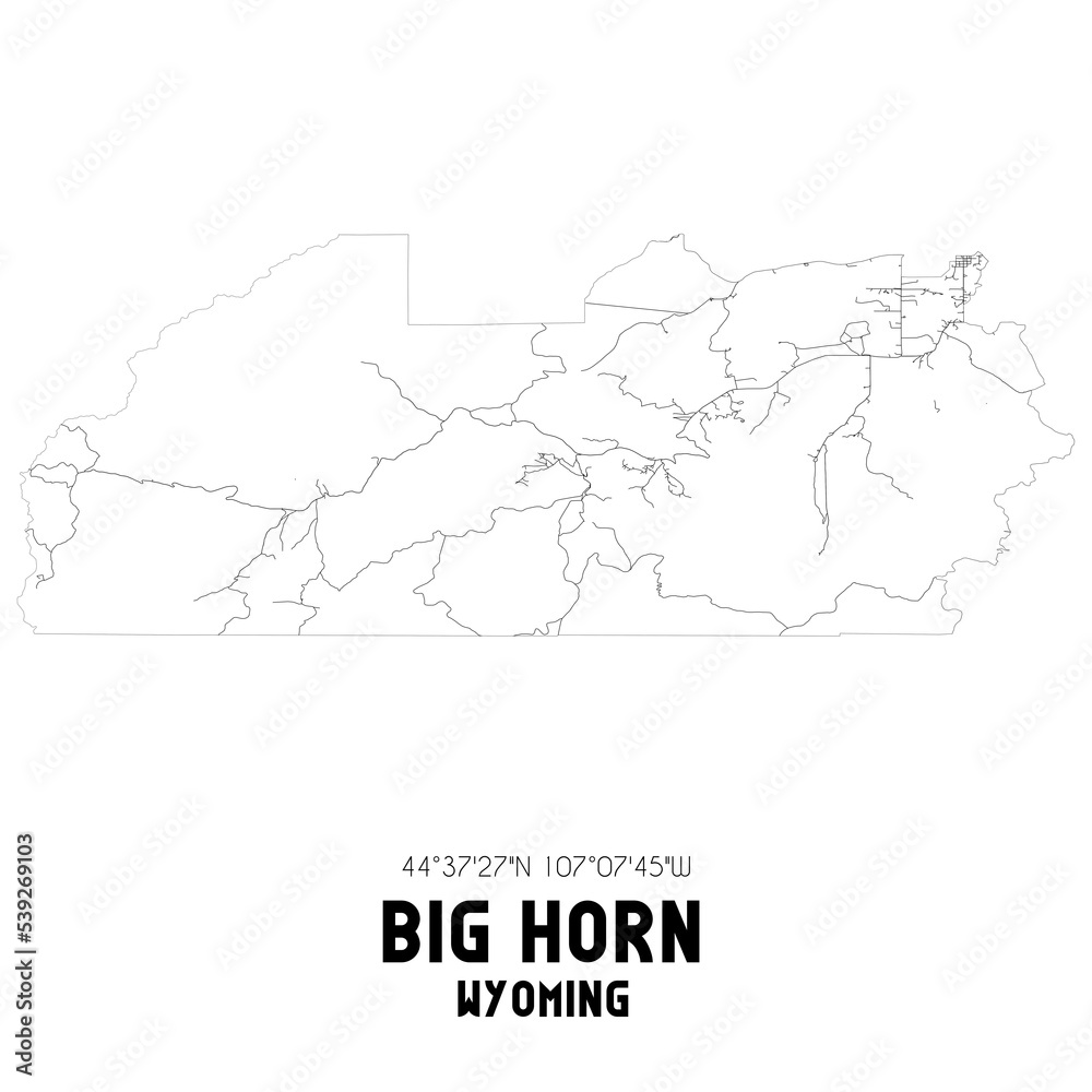 Big Horn Wyoming. US street map with black and white lines.