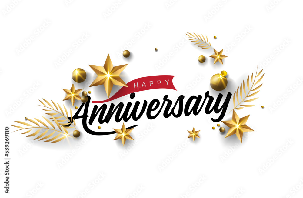 Obraz premium Happy Anniversary lettering text banner. lettering anniversary with golden festive
