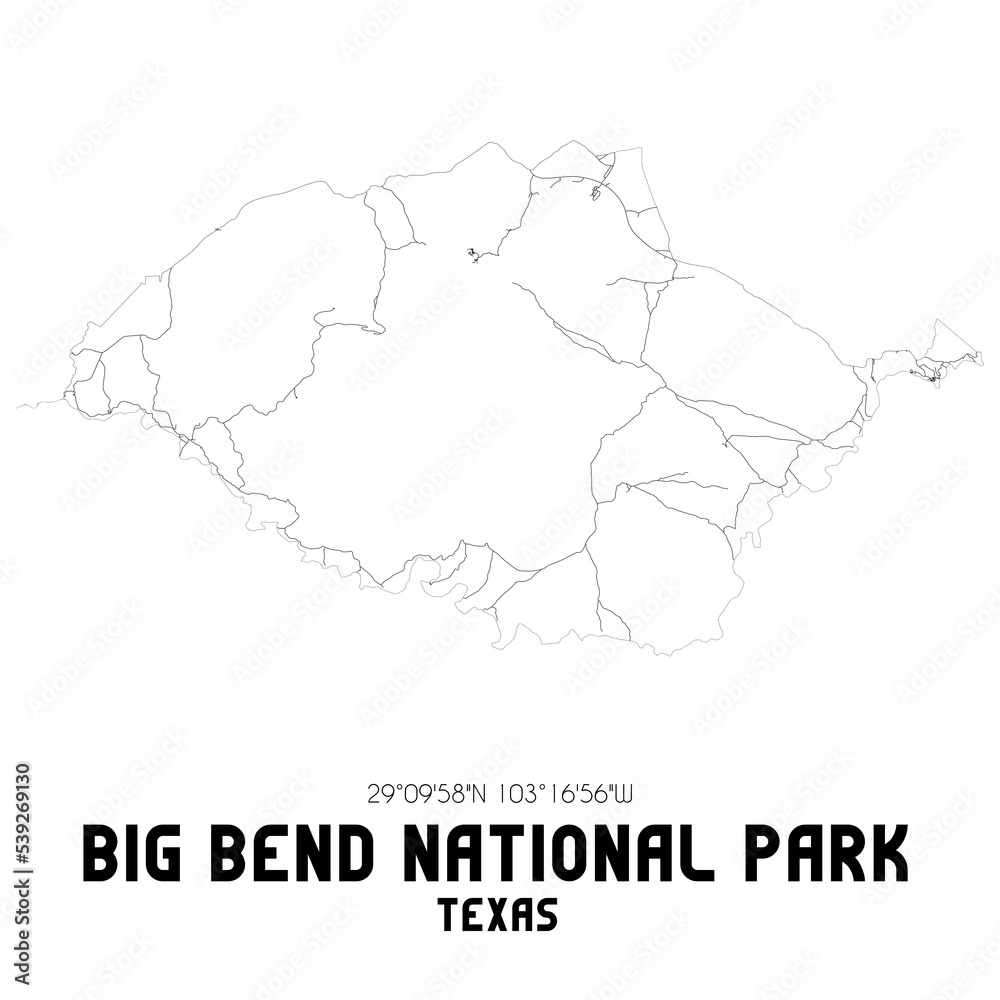 Big Bend National Park Texas. US street map with black and white lines. Big Bend National Park Texas. US street map with black and white lines.