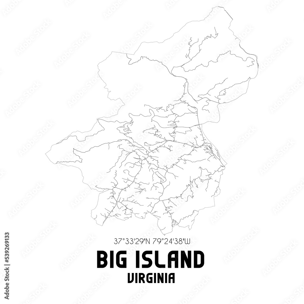 Big Island Virginia. US street map with black and white lines