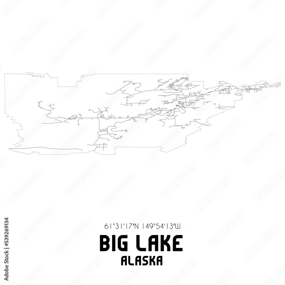 Big Lake Alaska. US street map with black and white lines. Stock