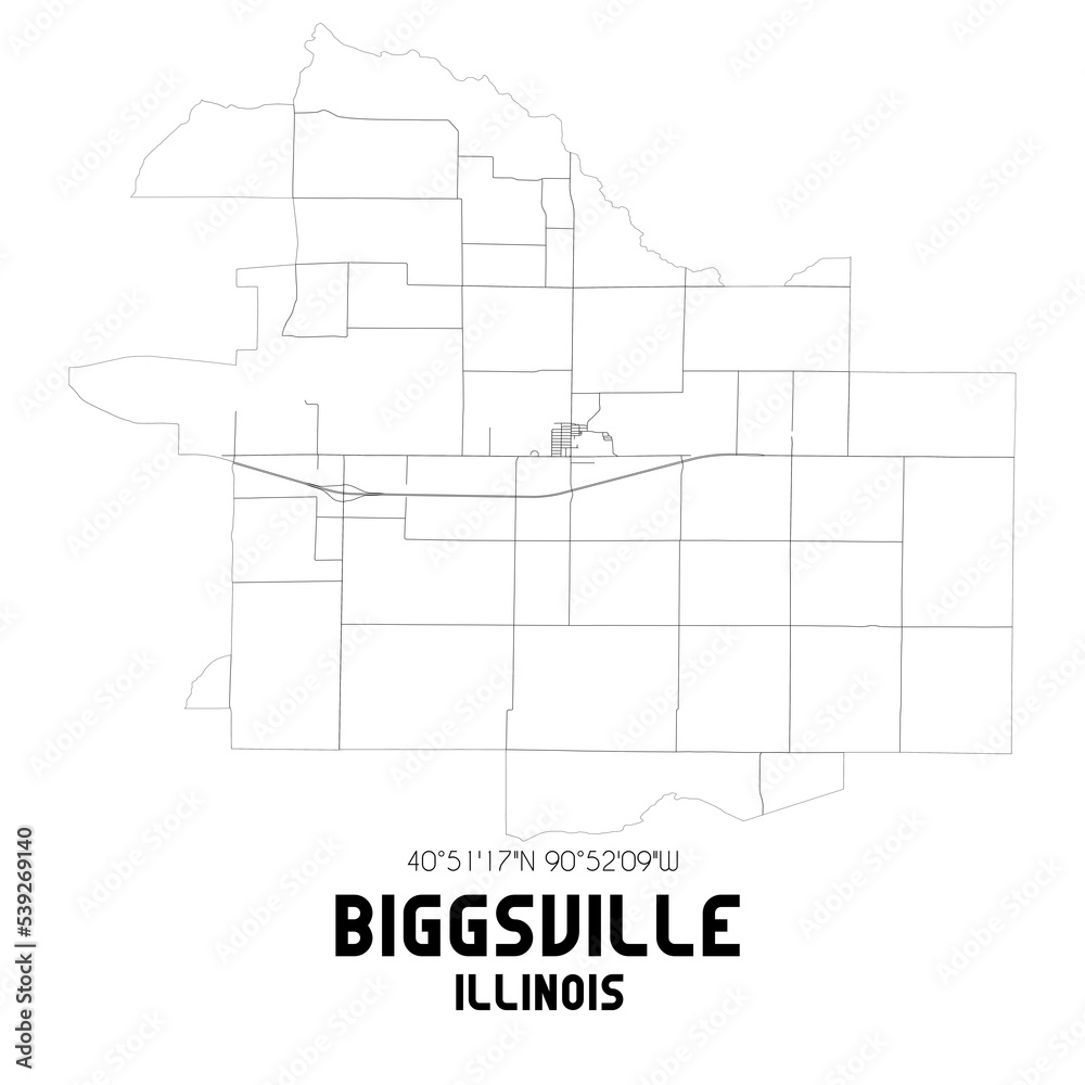 Biggsville Illinois. US street map with black and white lines.