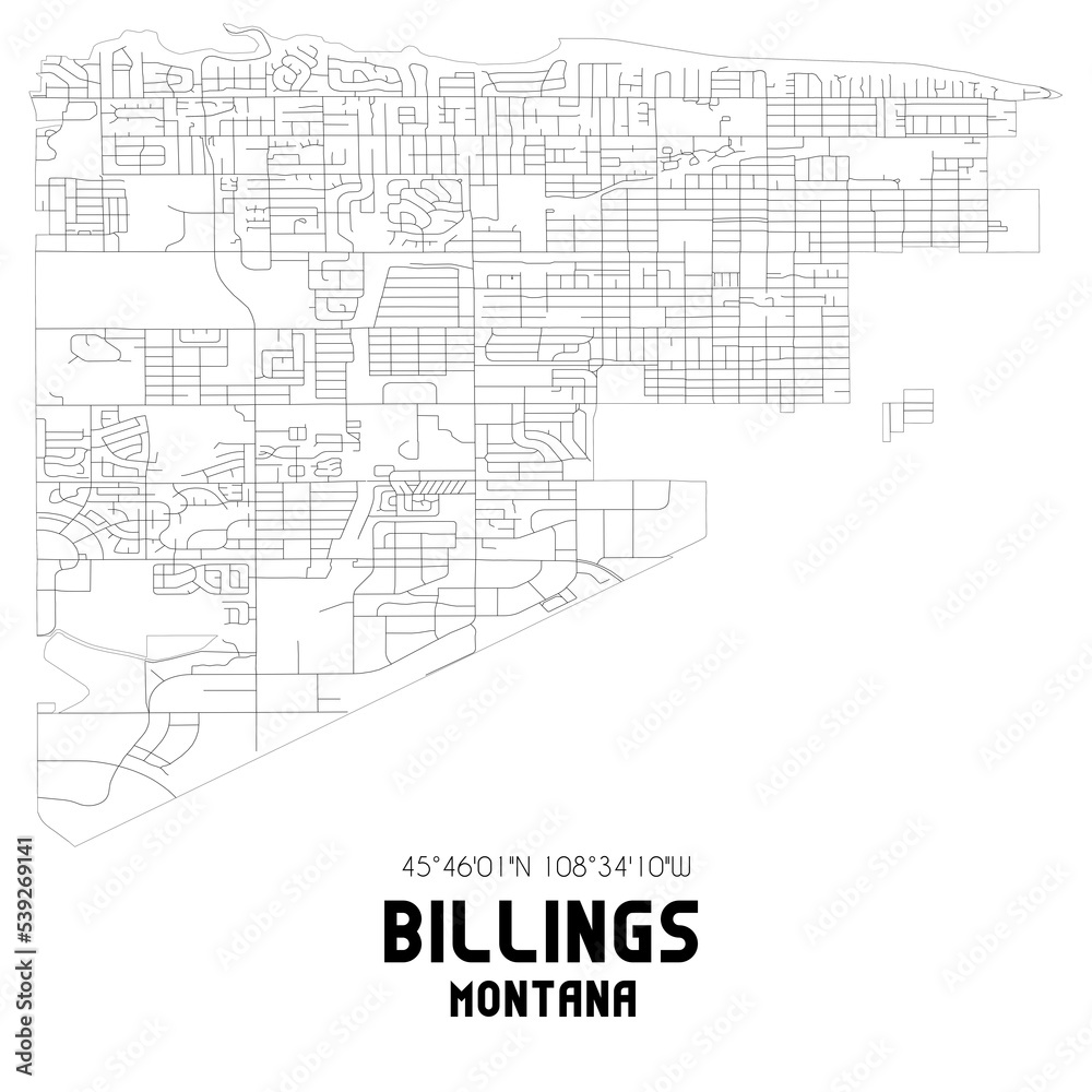 Billings Montana. US street map with black and white lines.