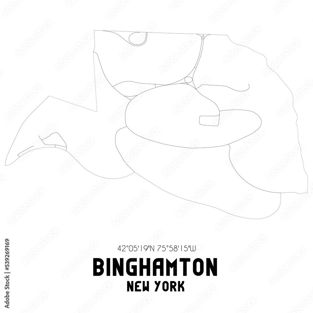 Binghamton New York. US street map with black and white lines.