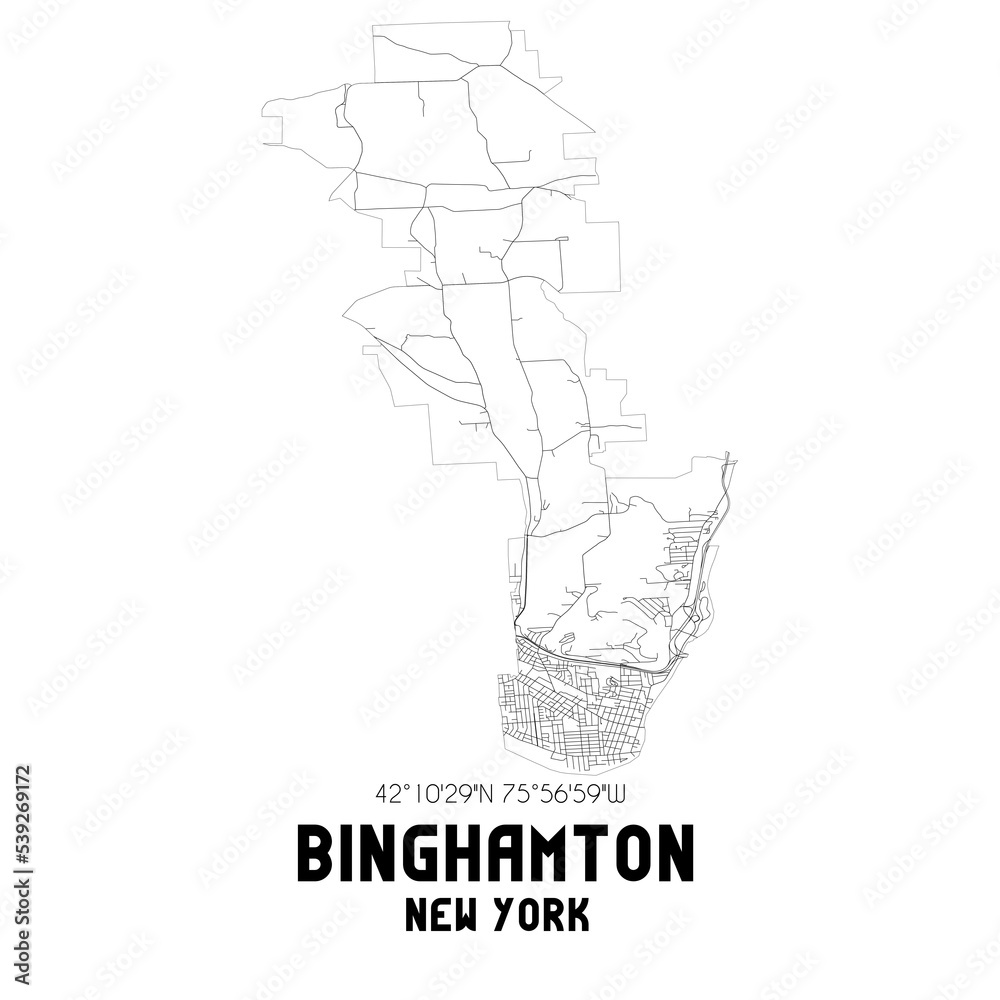 Binghamton New York. US street map with black and white lines.