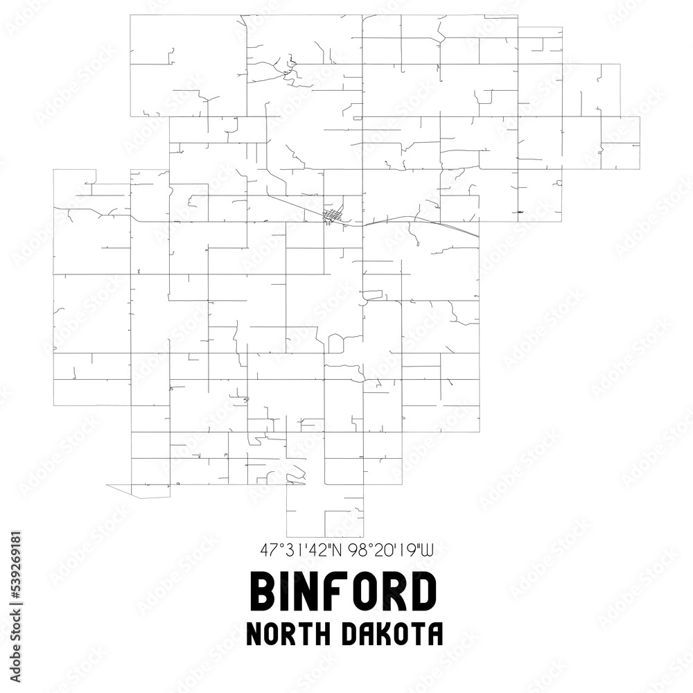 Binford North Dakota. US street map with black and white lines.