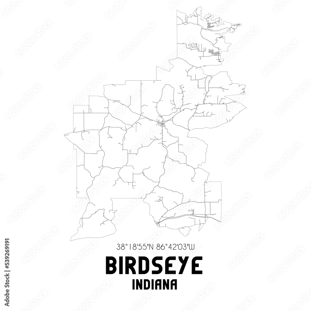 Birdseye Indiana. US street map with black and white lines.