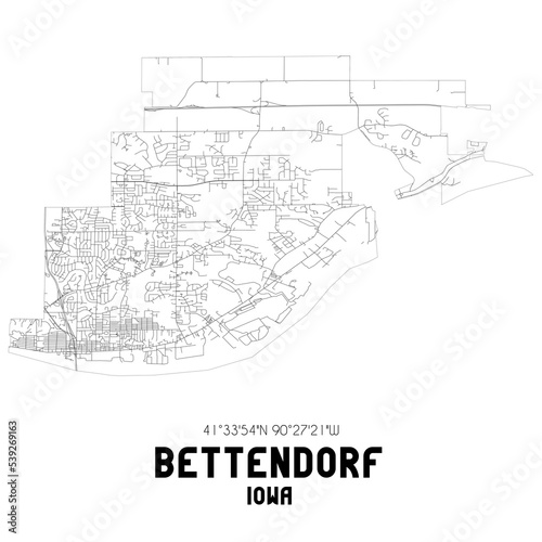 Bettendorf Iowa. US street map with black and white lines.