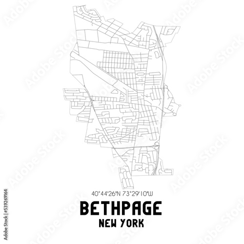 Bethpage New York. US street map with black and white lines.