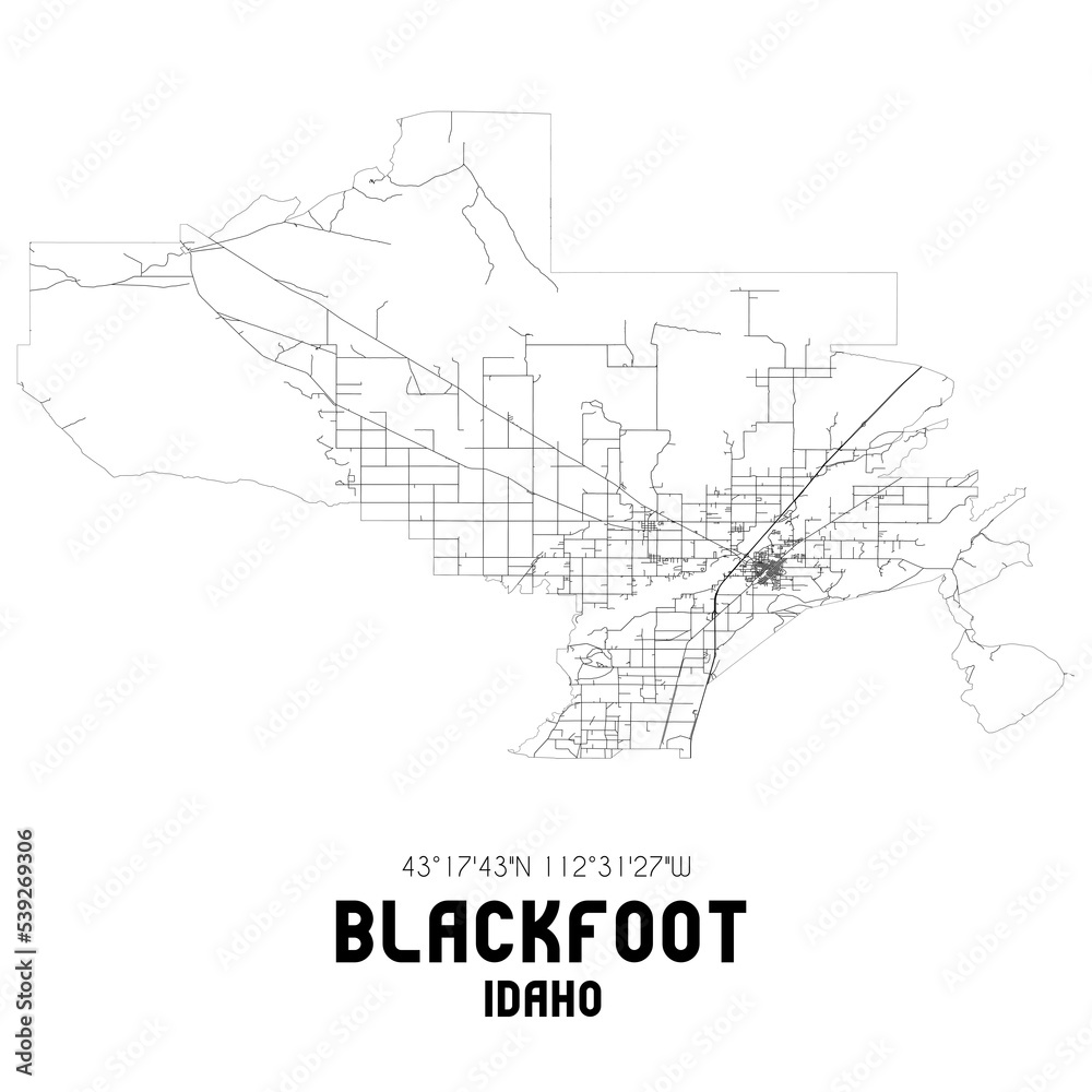 Blackfoot Idaho. US street map with black and white lines. Blackfoot Idaho. US street map with black and white lines.