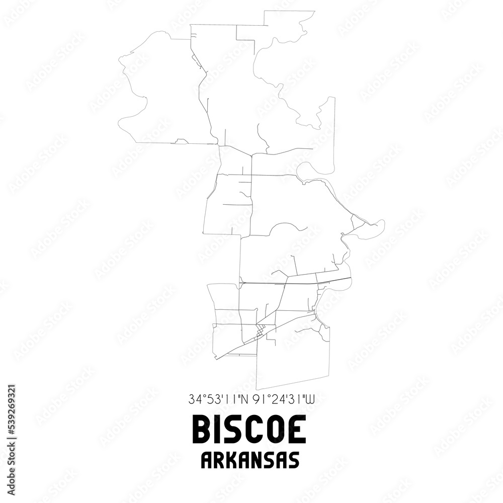 Biscoe Arkansas. US street map with black and white lines. Biscoe Arkansas. US street map with black and white lines.