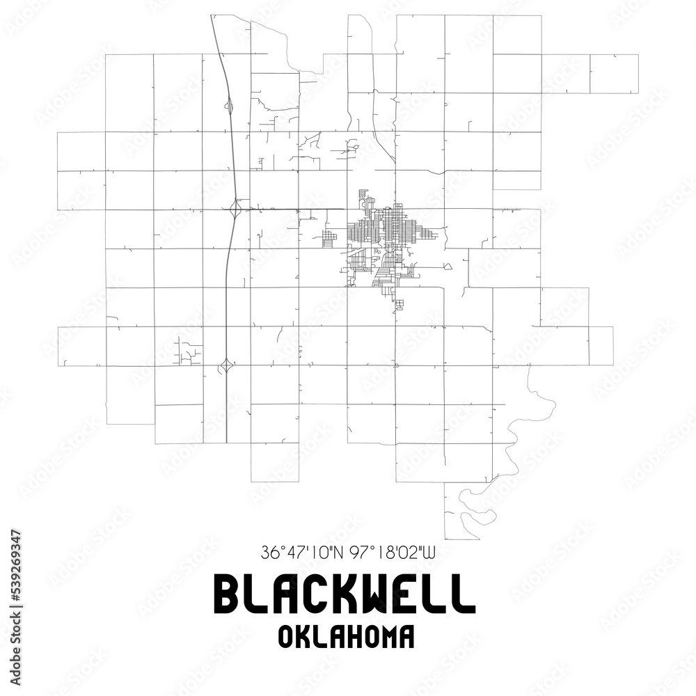 Blackwell Oklahoma. US street map with black and white lines. Blackwell Oklahoma. US street map with black and white lines.