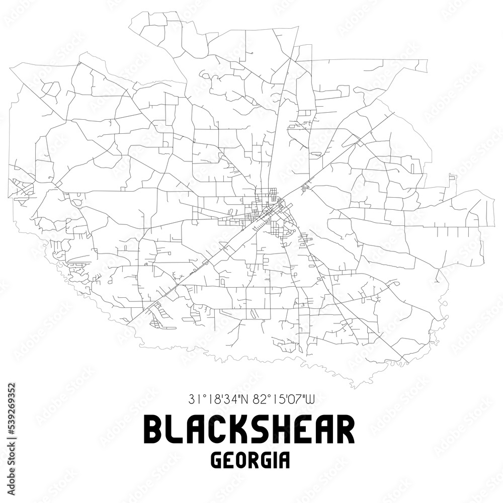 Blackshear Georgia. US street map with black and white lines.