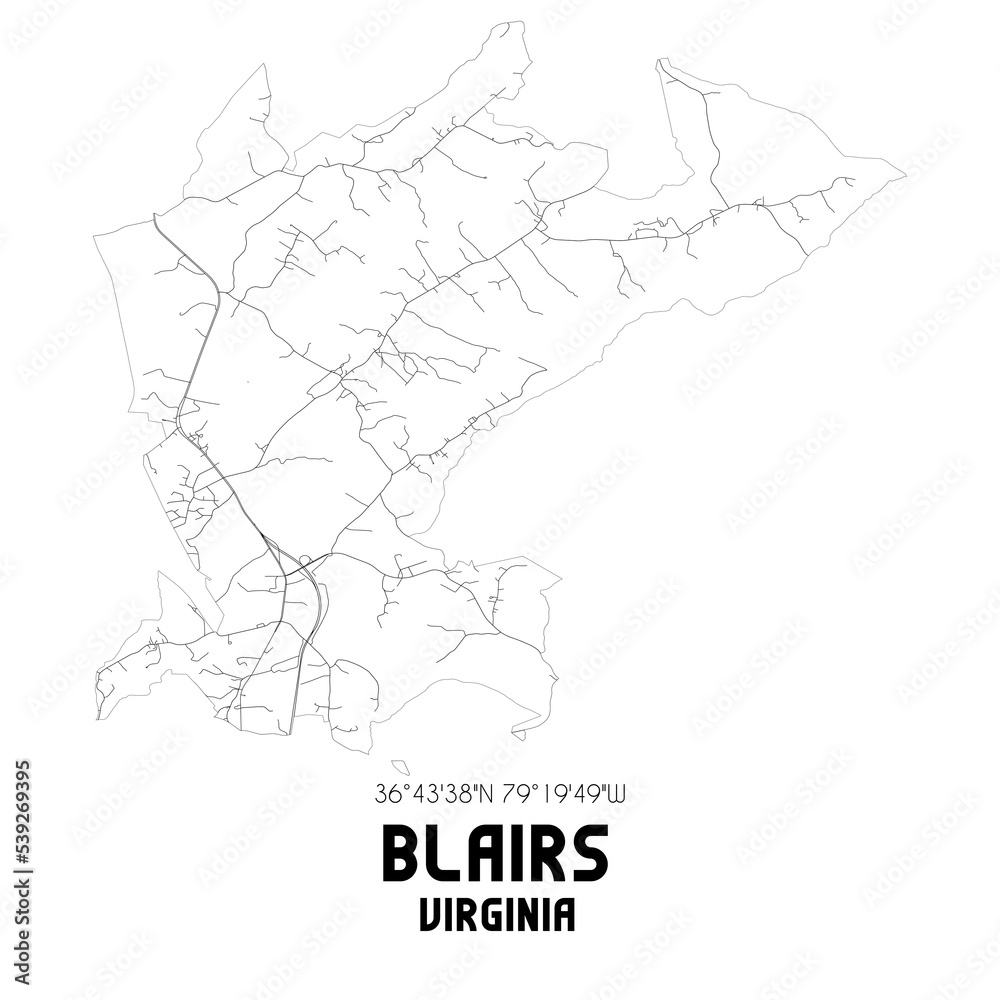 Blairs Virginia. US street map with black and white lines. Blairs Virginia. US street map with black and white lines.