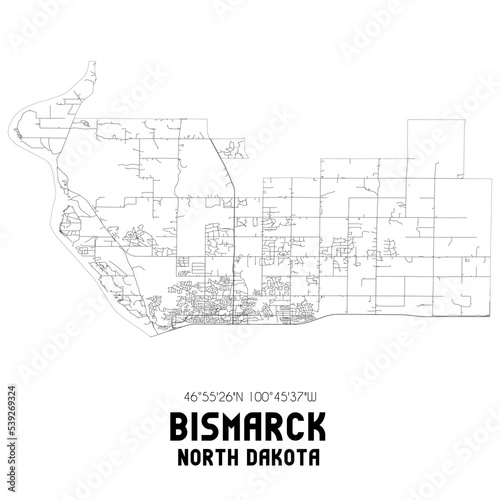 Stampa su tela Bismarck North Dakota. US street map with black and white lines.