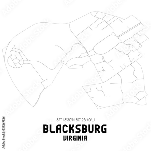 Blacksburg Virginia. US street map with black and white lines. photo