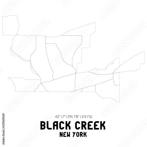 Black Creek New York. US street map with black and white lines.