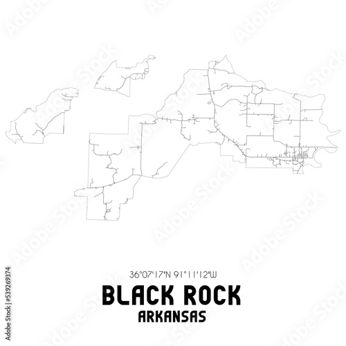 Black Rock Arkansas. US street map with black and white lines.