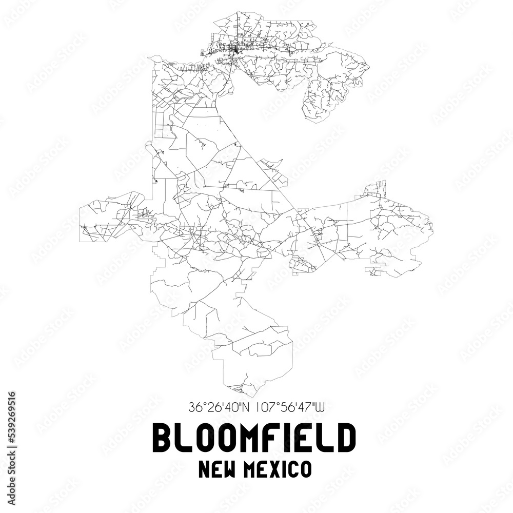 Bloomfield New Mexico. US street map with black and white lines.