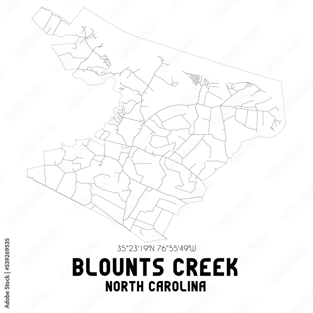 Blounts Creek North Carolina. US street map with black and white lines.