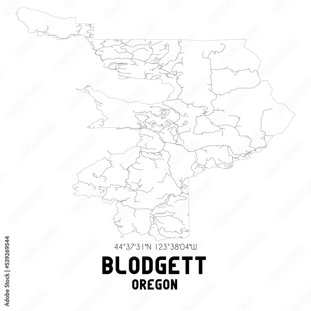 Blodgett Oregon. US street map with black and white lines.