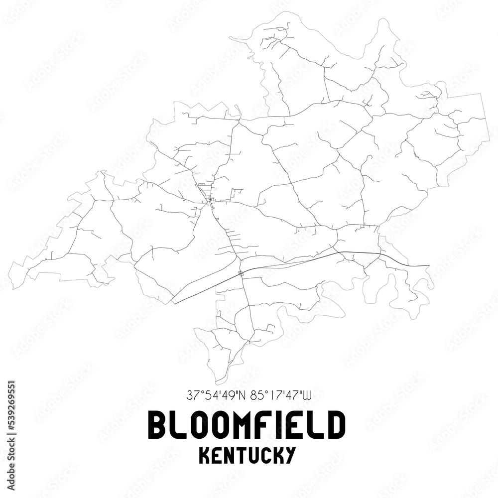 Bloomfield Kentucky. US street map with black and white lines.