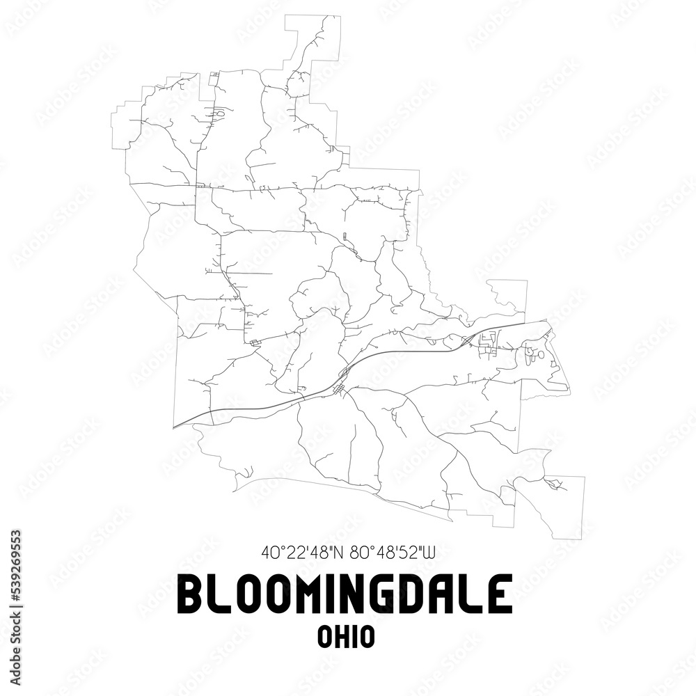 Bloomingdale Ohio. US street map with black and white lines.