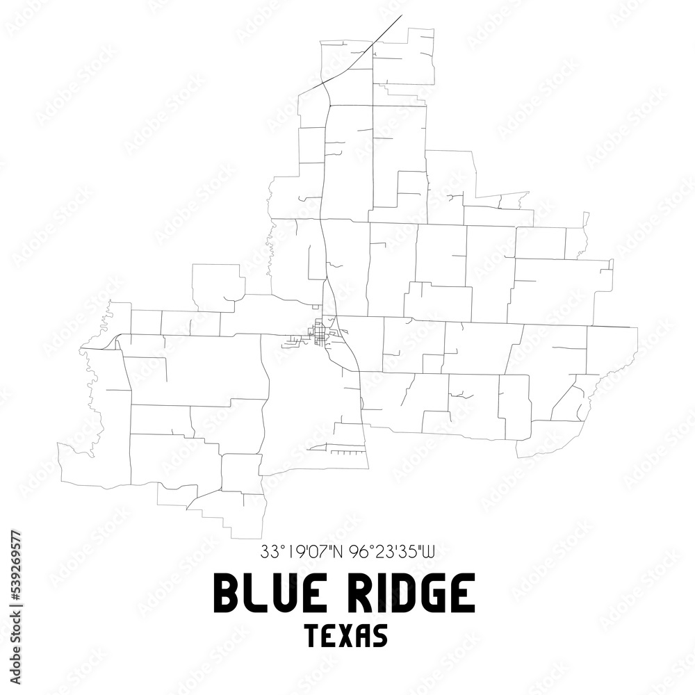 Blue Ridge Texas. US street map with black and white lines.