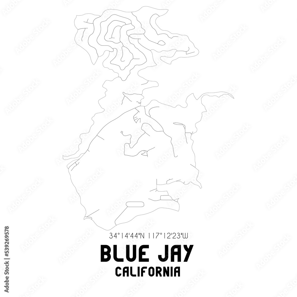 Blue Jay California. US street map with black and white lines.