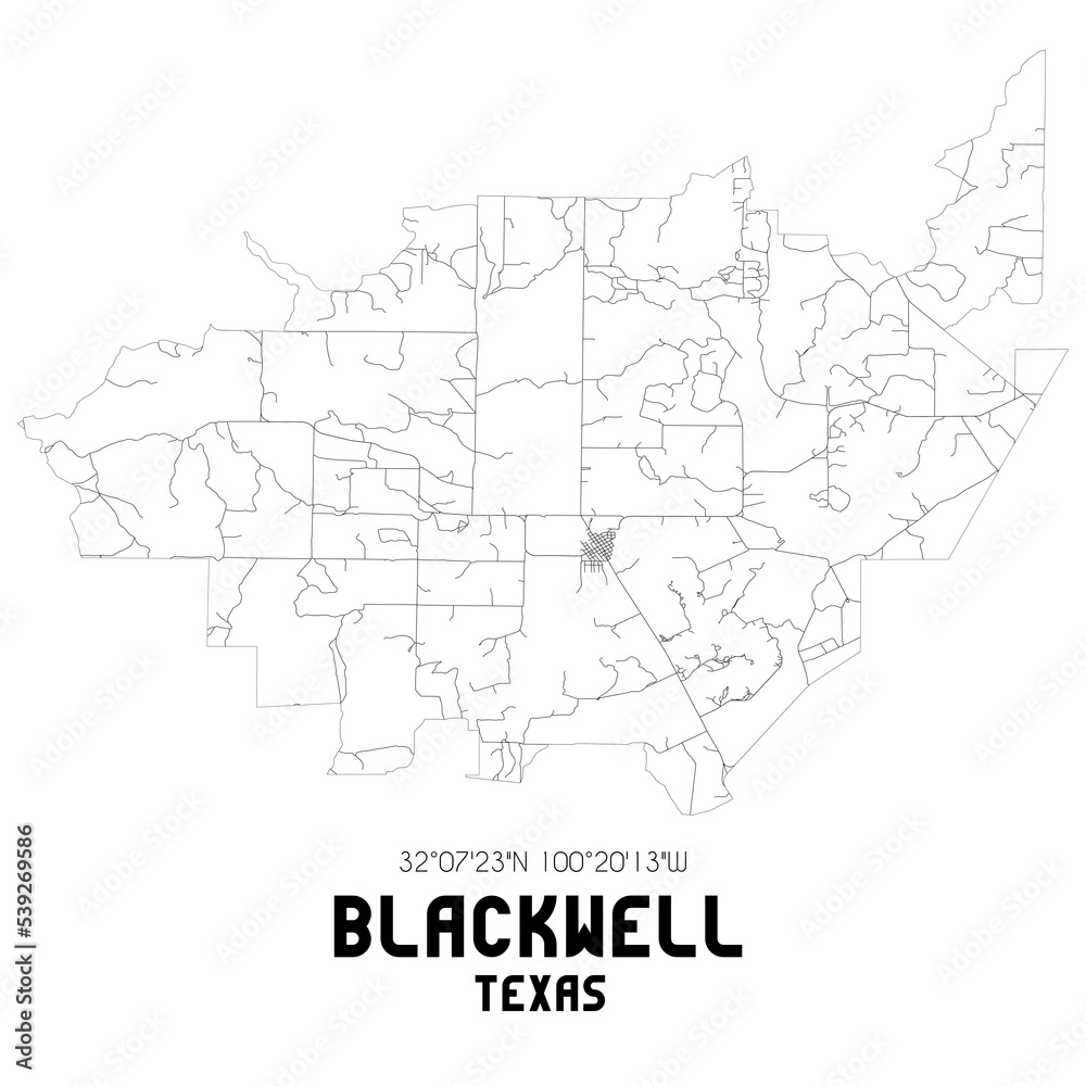 Blackwell Texas. US street map with black and white lines.