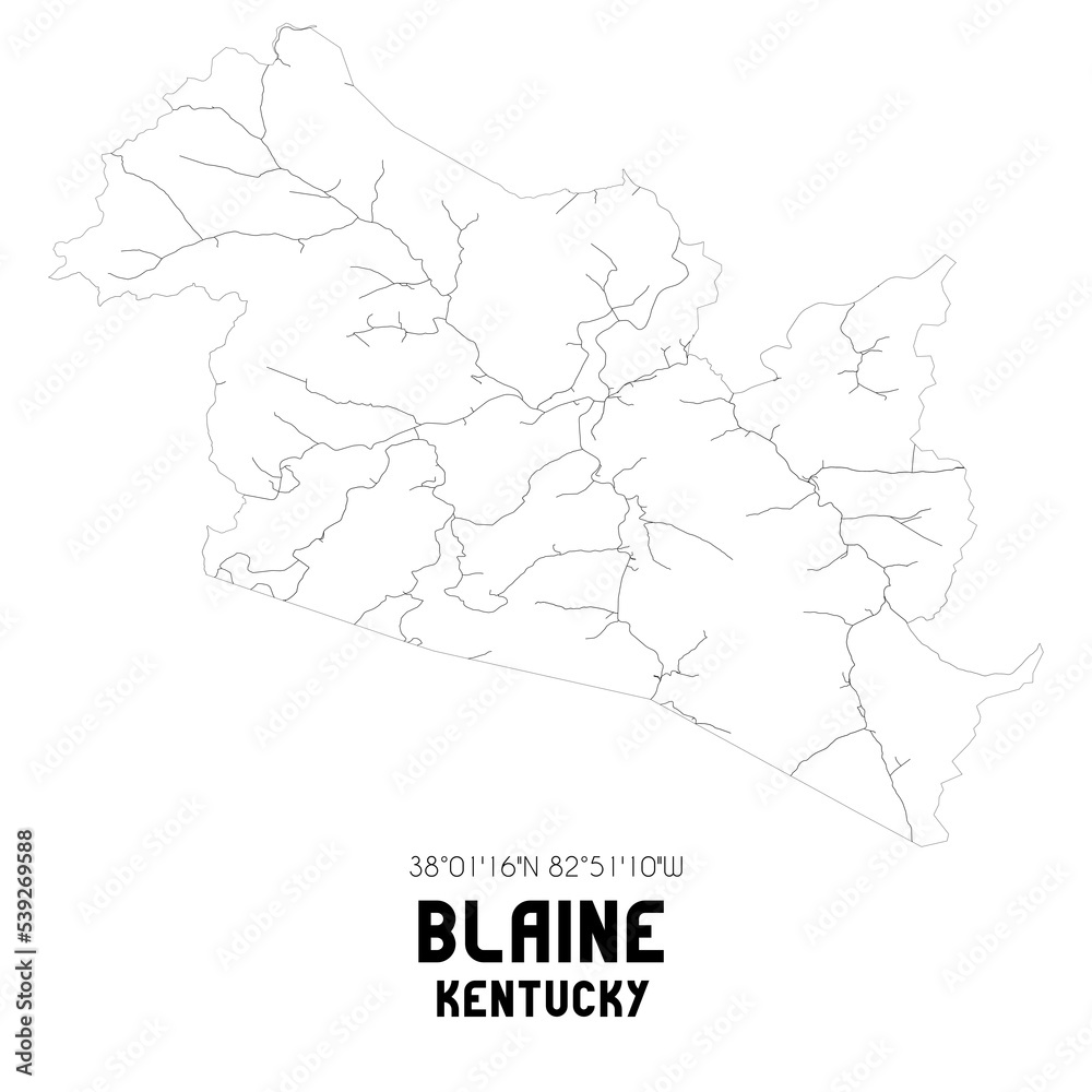 Blaine Kentucky. US street map with black and white lines.