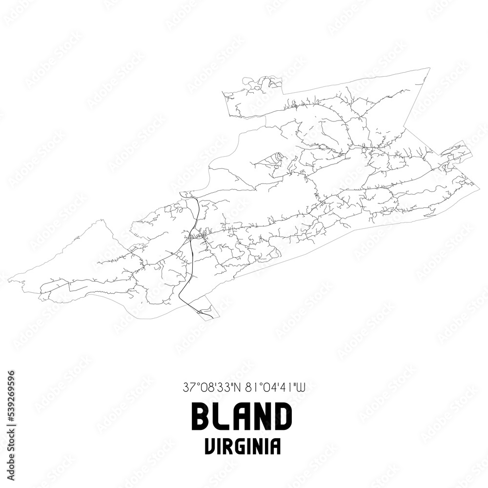 Bland Virginia. US street map with black and white lines.