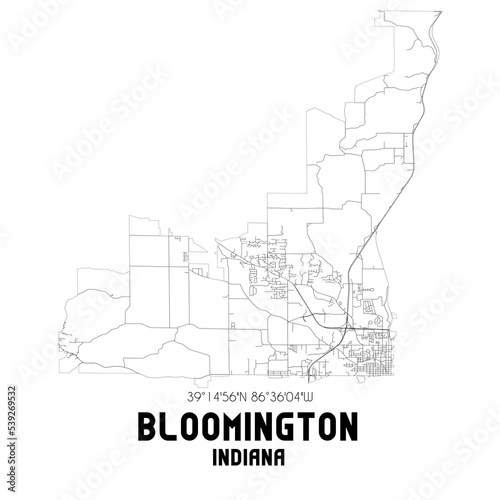 Bloomington Indiana. US street map with black and white lines.