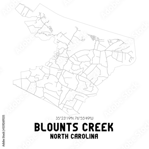 Blounts Creek North Carolina. US street map with black and white lines.