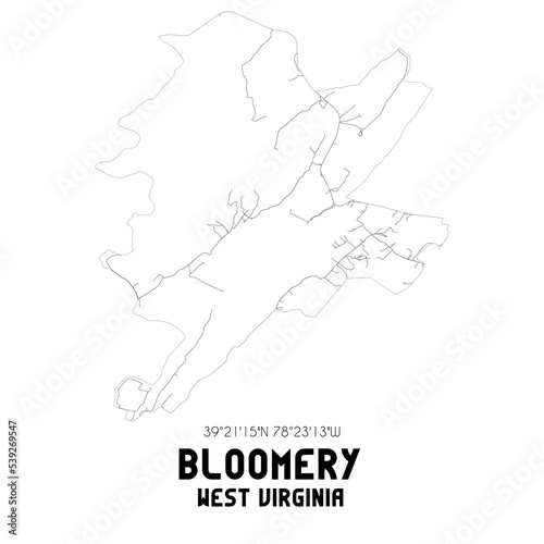 Bloomery West Virginia. US street map with black and white lines.
