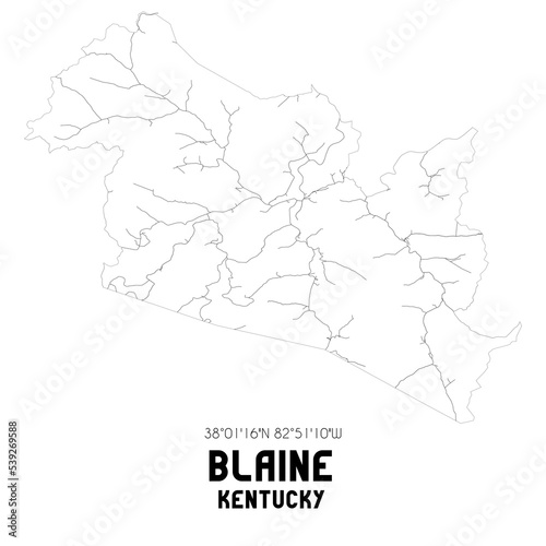 Blaine Kentucky. US street map with black and white lines.