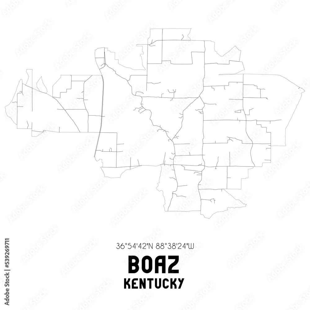 Boaz Kentucky. US street map with black and white lines. Boaz Kentucky. US street map with black and white lines.