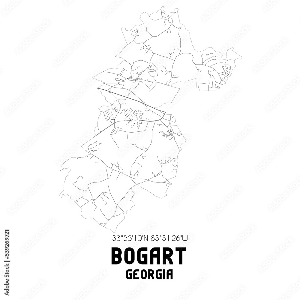 Bogart Georgia. US street map with black and white lines.