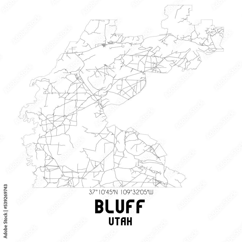 Bluff Utah. US street map with black and white lines.