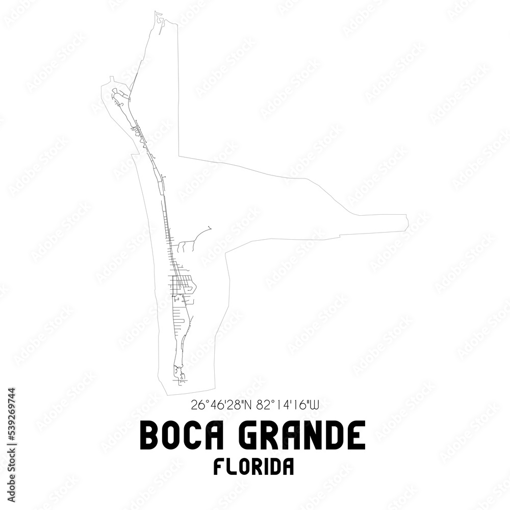 Boca Grande Florida. US street map with black and white lines.