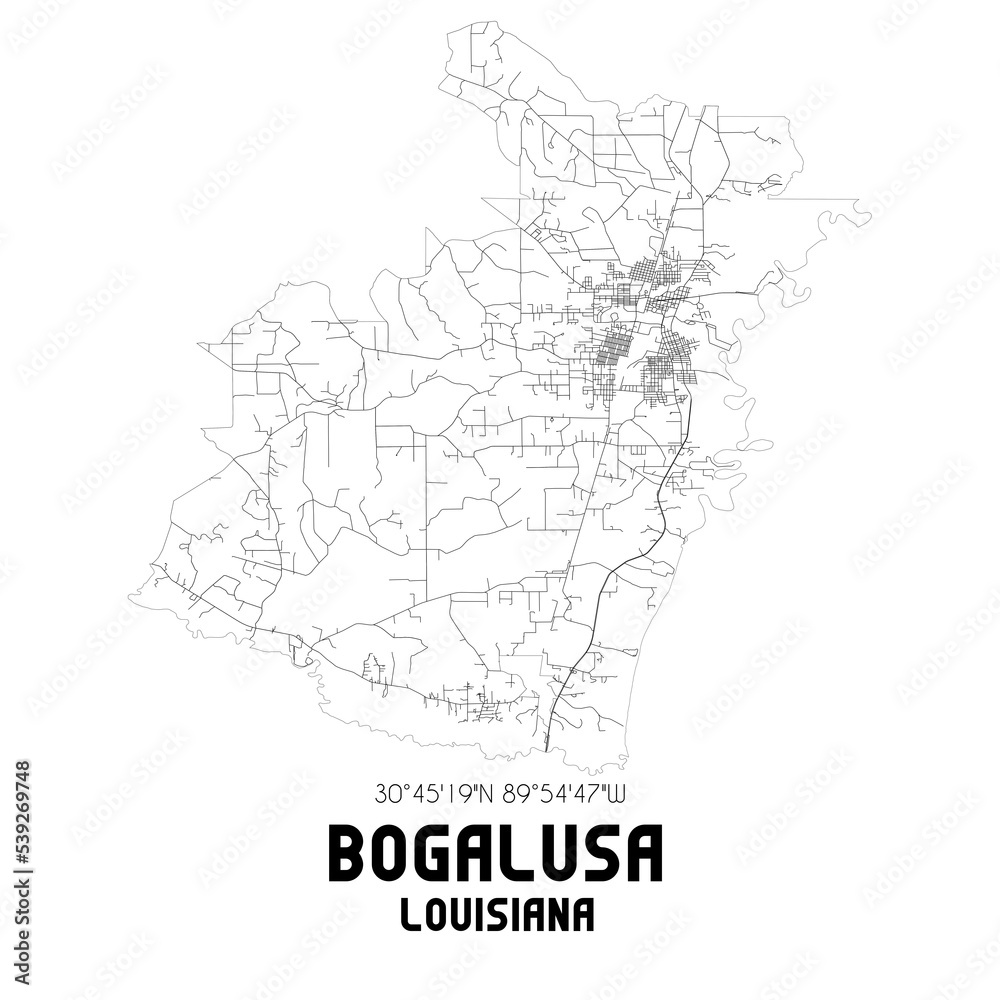 Bogalusa Louisiana. US street map with black and white lines.