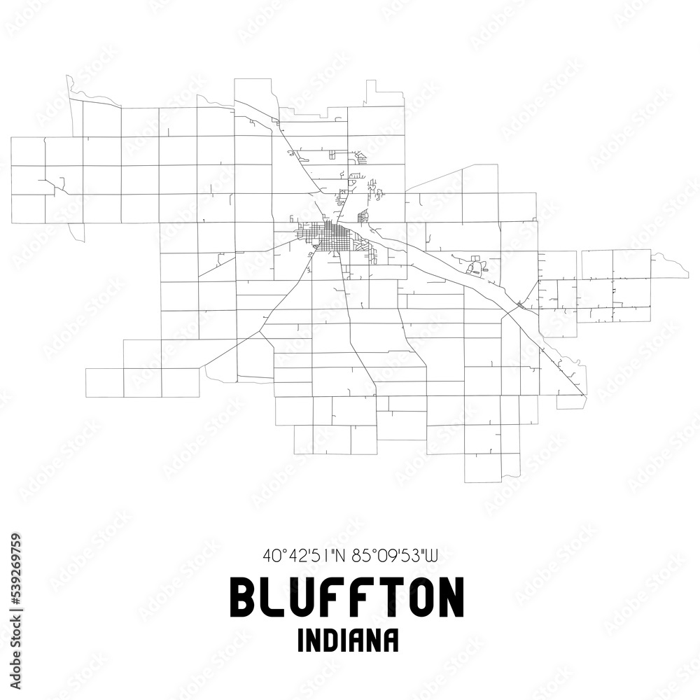 Bluffton Indiana. US street map with black and white lines. Bluffton Indiana. US street map with black and white lines.