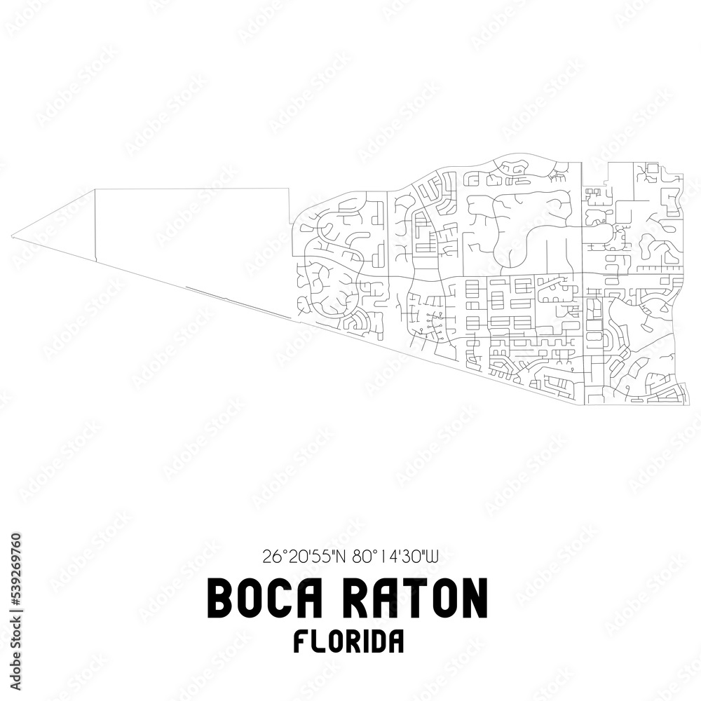 Boca Raton Florida. US street map with black and white lines. Stock ...