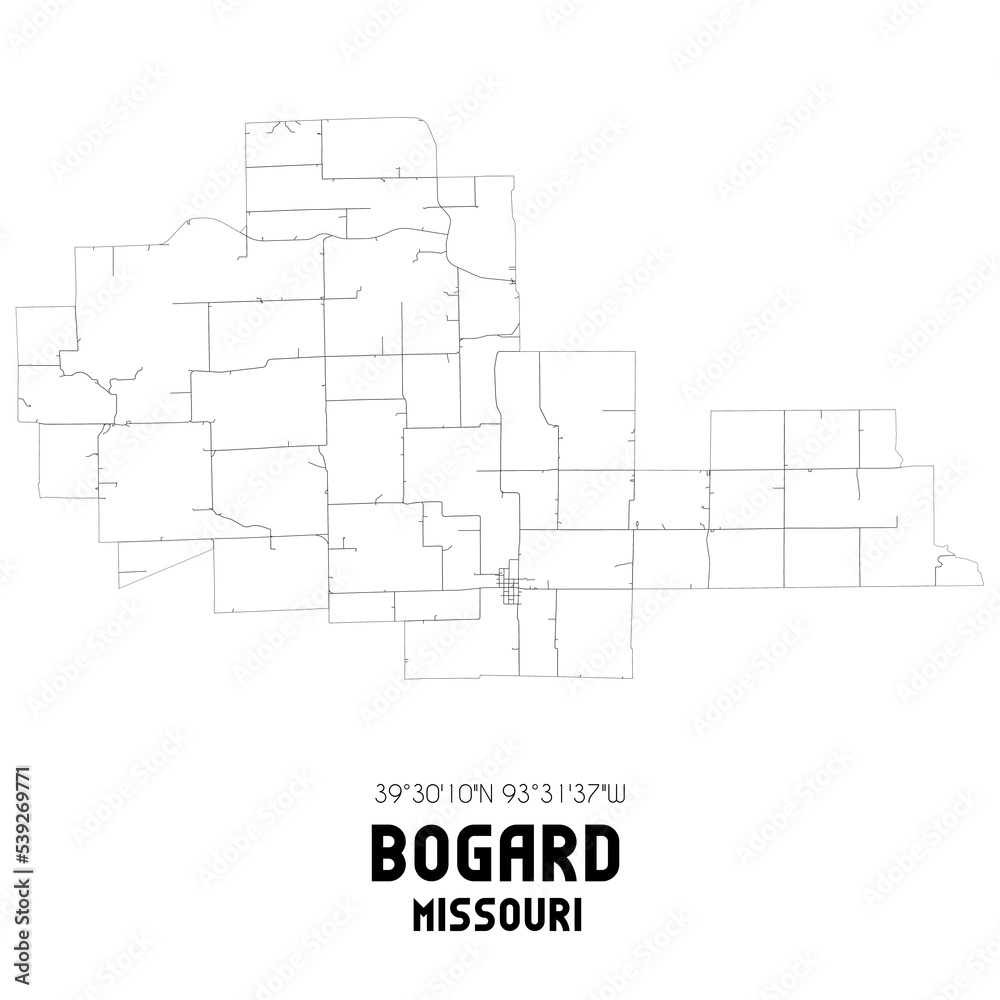 Bogard Missouri. US street map with black and white lines.